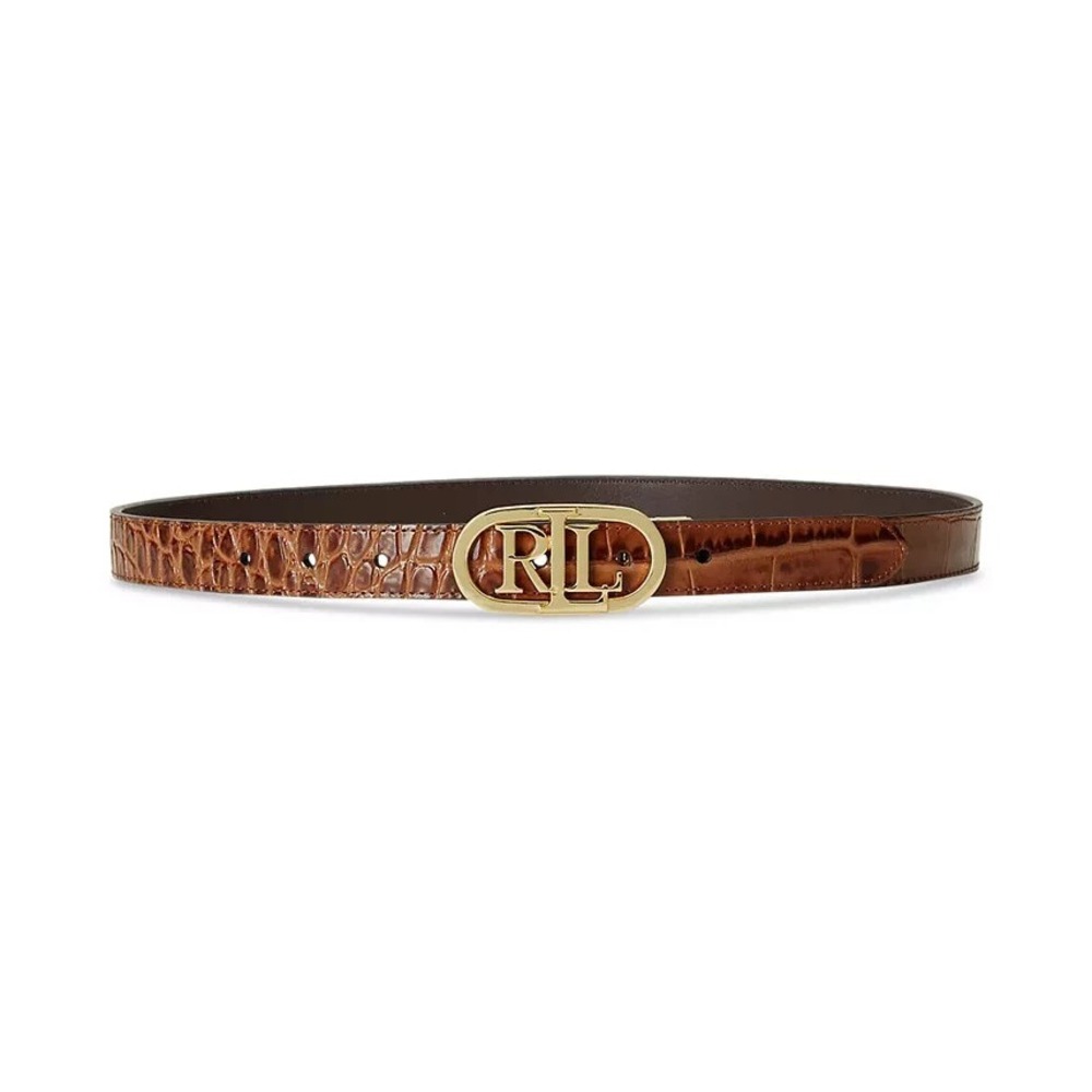 Lauren Ralph Lauren NWT Croc Belt with Gold Logo Buckle, Size L